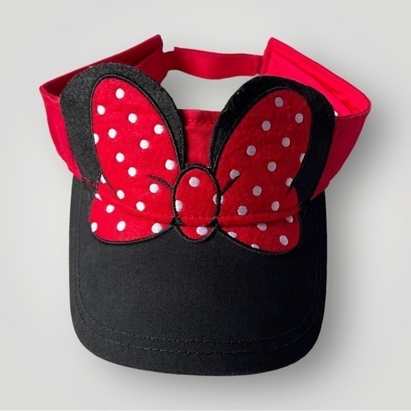 DISNEY Parks Mini Mouse Visor Black Red Polka Dot Bow Adjustable Back Adult Hat - Picture 1 of 8